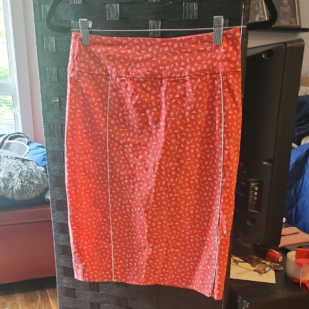Margaret M Coral Red  Floral Pencil Skirt Size XS
